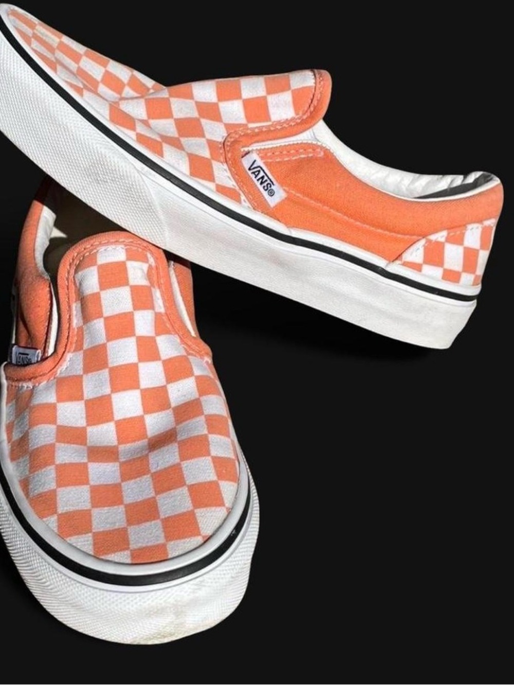 Vans Kids Slip-On Checkerboard Sneakers - Orange & White size 4.5